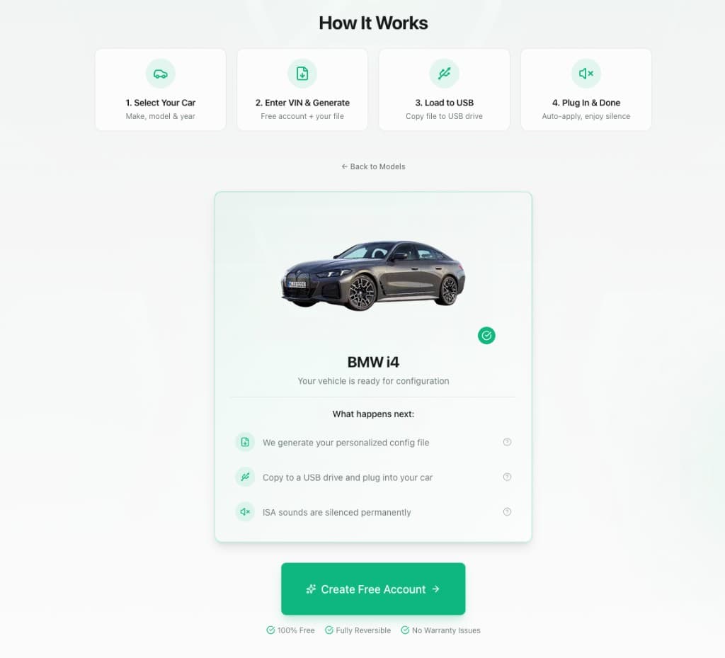 Beepaway compatibility confirmation showing selected vehicle and what happens next
