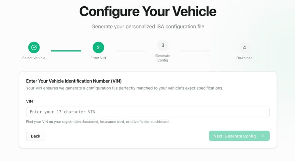 Beepaway configure wizard VIN entry step