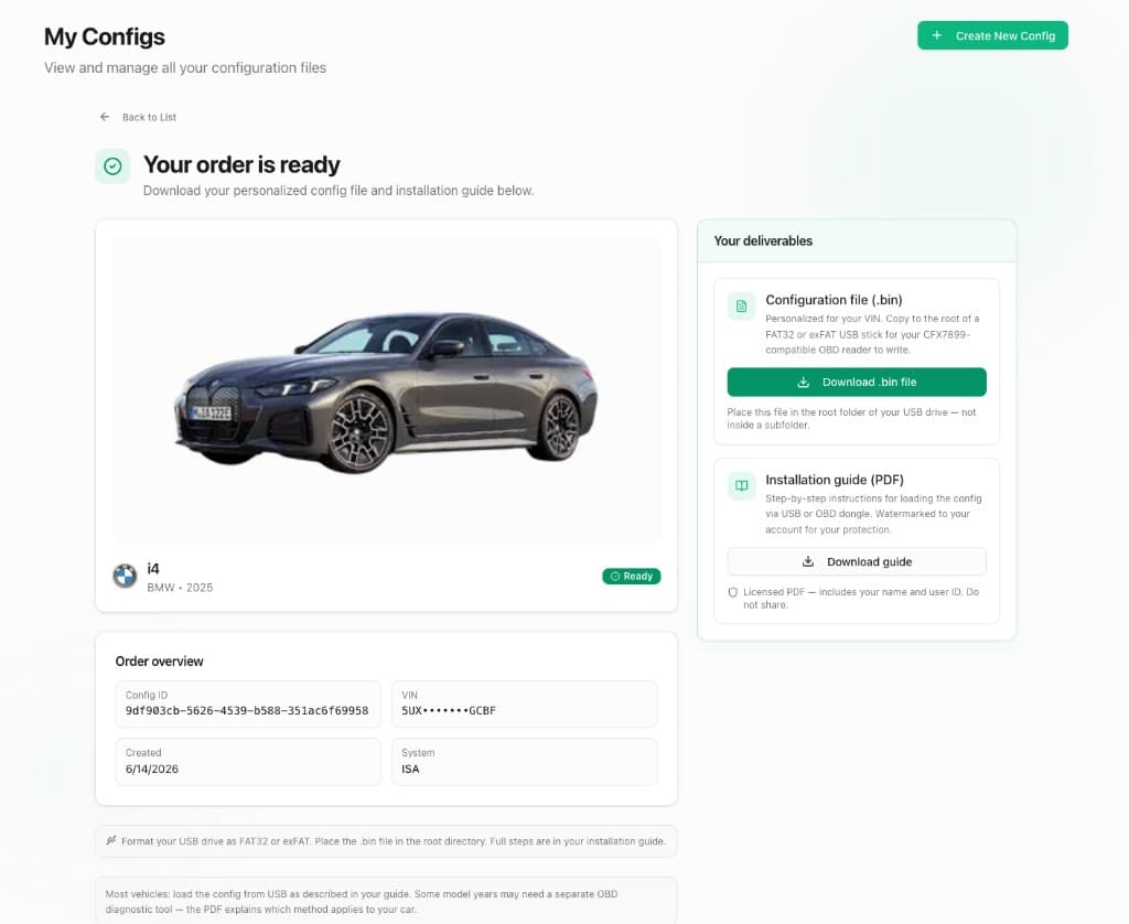 Beepaway ready order page with download bin file and installation guide buttons